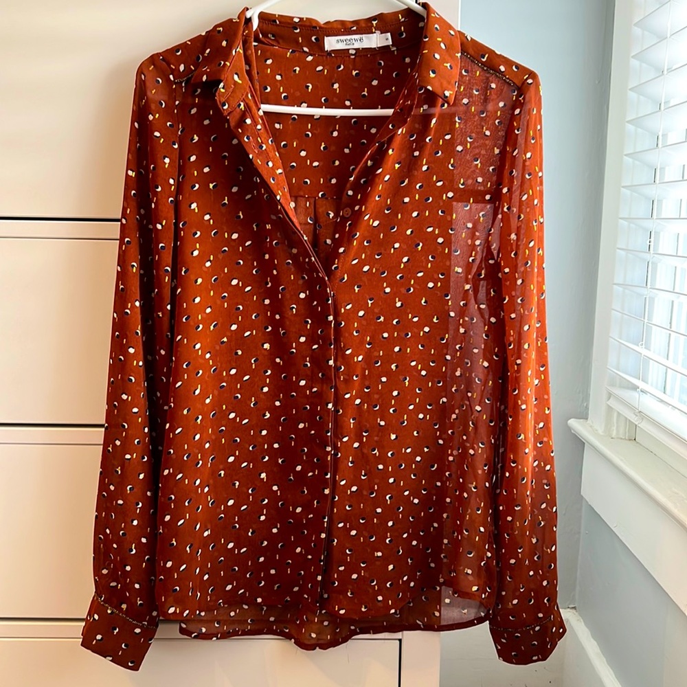 Rusty brown and navy/gold sheet blouse - from Paris! 🍁